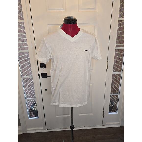 NWT Vintage Nike Shirt Women's Medium V Neck White Swoosh Logo Circa 1990s - Picture 1 of 5